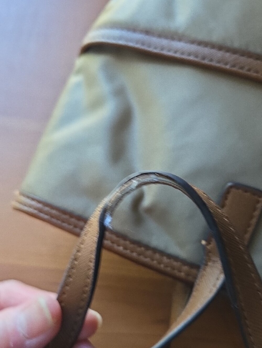 MICHAEL Michael Kors Taupe Nylon Tote with Brown Trim and Gold Hardware - Picture 8 of 12